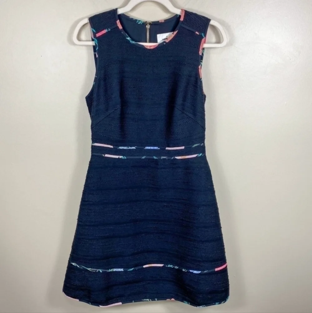 KATE SPADE New York Floral Blossom Trim Tweed Black Dress Women's Size 0 LBD EUC